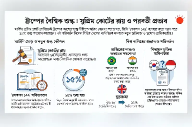 মার্কিন সুপ্রিম কোর্টের রায় উপেক্ষা করে ট্রাম্প নতুন শুল্ক আরোপ করলেন