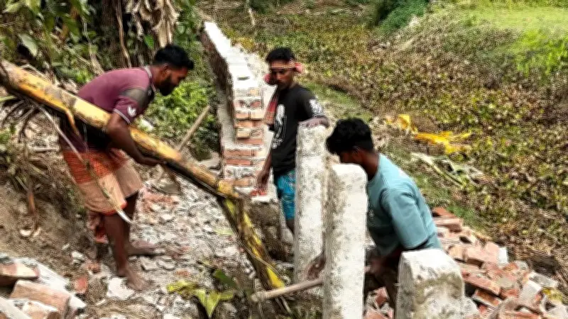 মাদারীপুরে সড়ক নির্মাণে কলাগাছের ব্যবহার, অনিয়মের অভিযোগে ভেঙে ফেলা হচ্ছে গাইডওয়াল