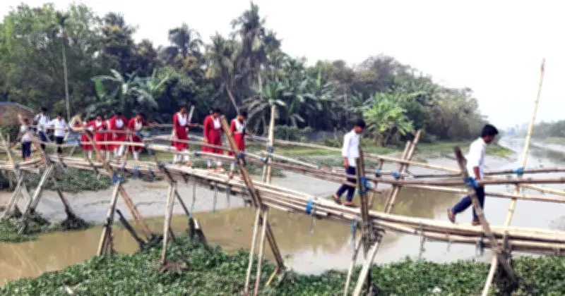 চিতলমারী ও হালিশহরে ঝুঁকিপূর্ণ বাঁশের সাঁকো: শিক্ষার্থীদের জীবনের ঝুঁকি, স্থায়ী সেতুর দাবি