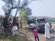 ফরিদপুরের সালথায় গরু চুরির ট্রাক গ্রামবাসীর উত্তেজনায় পুড়িয়ে দেয়া