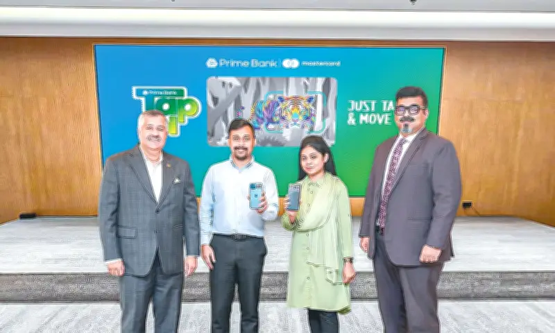 প্রাইম ব্যাংক ও মাস্টারকার্ডের নতুন এনএফসি ডেবিট স্টিকার কার্ড ‘ট্যাপইন’ চালু