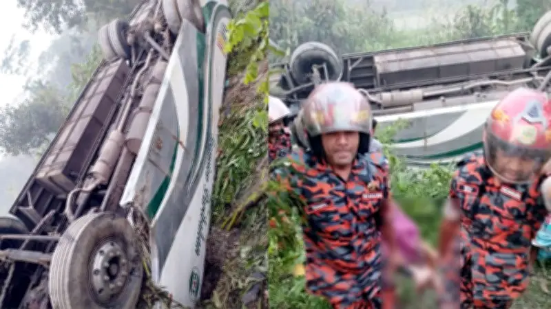 বরিশাল-ঢাকা মহাসড়কে বাস খাদে পড়ে নারী নিহত, দিনাজপুরে বাস-ট্রাক সংঘর্ষে মৃত্যু ২