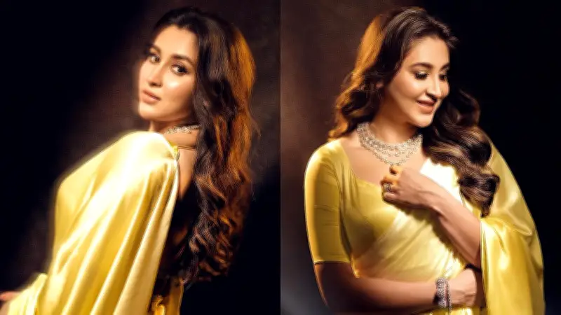 সূর্যের মতো ঝলমলে লুক! লুকসানশাইন ইয়েলো শাড়িতে ঐন্দ্রিলা সেনের ফ্যাশন স্টেটমেন্ট