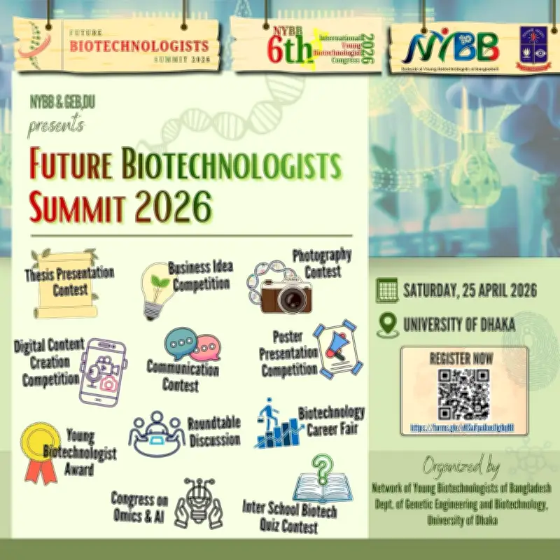ঢাবিতে ফিউচার বায়োটেকনোলজিস্ট সামিট ২০২৬ ও ইয়াং বায়োটেক কংগ্রেস শুরু