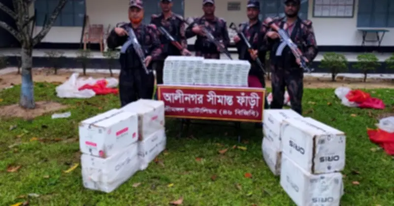 শ্রীমঙ্গলে বিজিবির অভিযানে বিপুল পরিমাণ অবৈধ ভারতীয় সিগারেট জব্দ