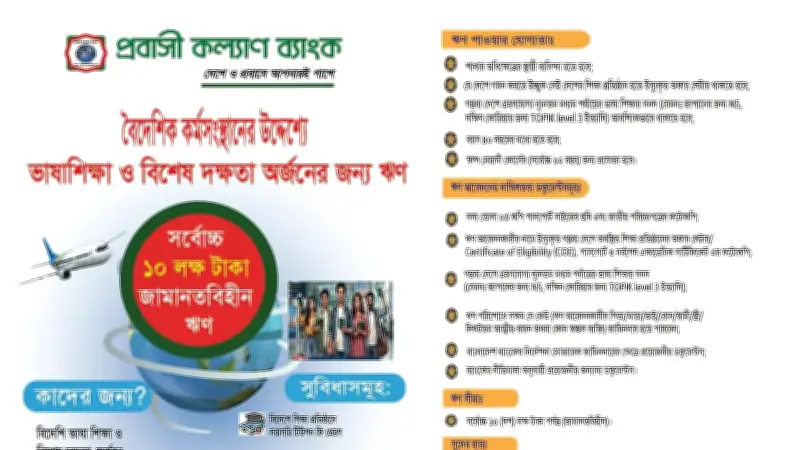 প্রবাসী কল্যাণ ব্যাংকের নতুন ঋণ: ভাষা শিক্ষায় ১০ লাখ টাকা জামানতবিহীন সহায়তা