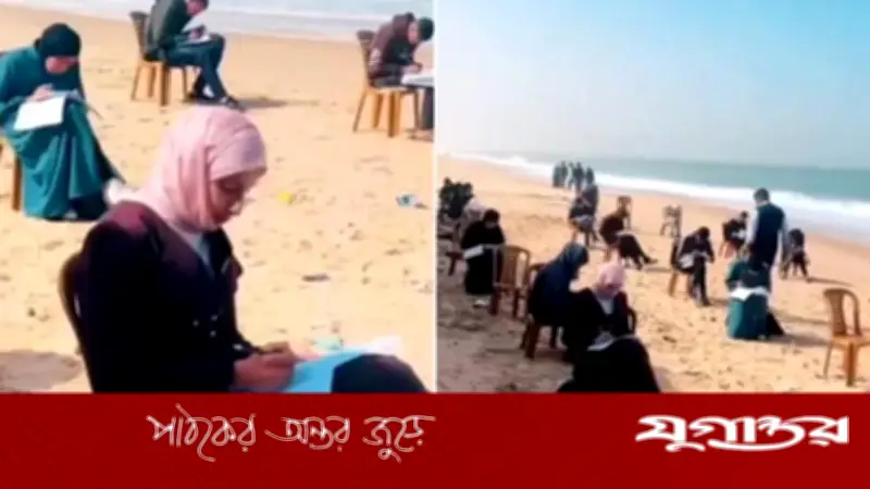 গাজায় স্কুল-কলেজ ধ্বংস, সাগরতীরে পরীক্ষা দিচ্ছেন শিক্ষার্থীরা