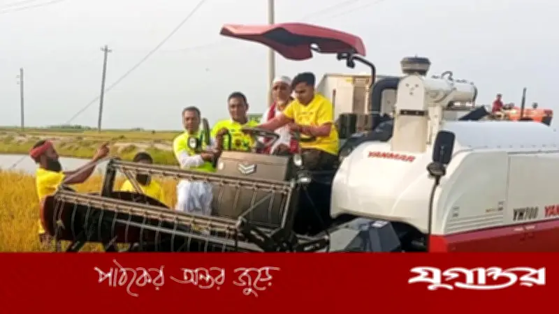 নেত্রকোনার খালিয়াজুরী হাওড়ে বোরো ধান কাটার আনুষ্ঠানিক উদ্বোধন