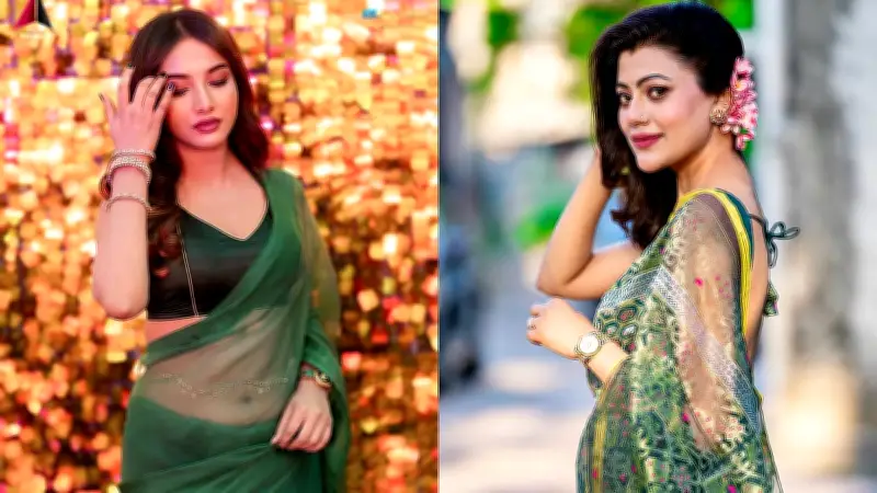 সবুজ শাড়িতে সতেজ তানজিকা ও ফারিন