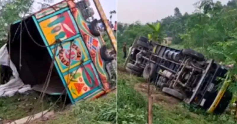 যমুনা সেতুর পূর্ব প্রান্তে রডবোঝাই ট্রাক উল্টে নিহত