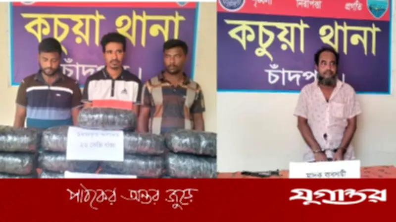 কচুয়ায় ২৬ কেজি গাঁজা ও ইয়াবাসহ ৪ মাদক কারবারি গ্রেপ্তার