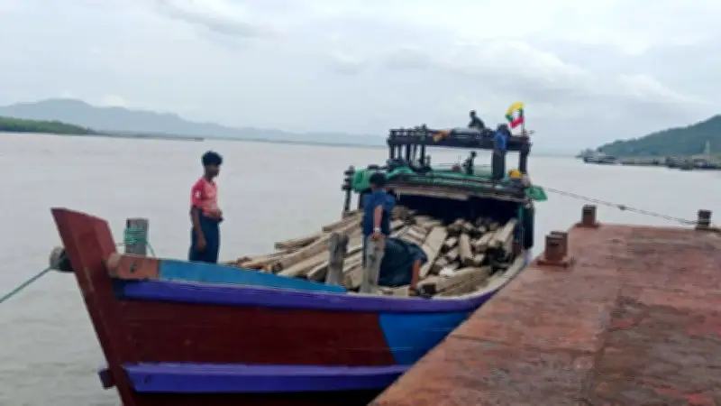 নাফ নদীর ওপাড় থেকে কাঠের চালান, টেকনাফ বন্দরে স্বস্তি