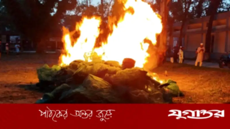 মোহনগঞ্জে ২০ লাখ টাকার অবৈধ চায়না দুয়ারি জাল পুড়িয়ে ধ্বংস