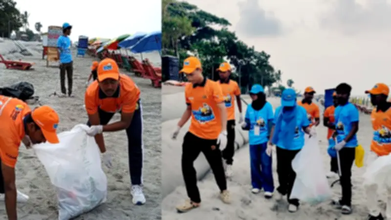 বিশ্ব পরিবেশ দিবসে কুয়াকাটা সৈকতে শিক্ষার্থীদের পরিচ্ছন্নতা অভিযান