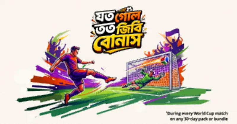 বিশ্বকাপ ২০২৬: প্রতি গোলে ১ জিবি বোনাস ডেটা দিচ্ছে বাংলালিংক