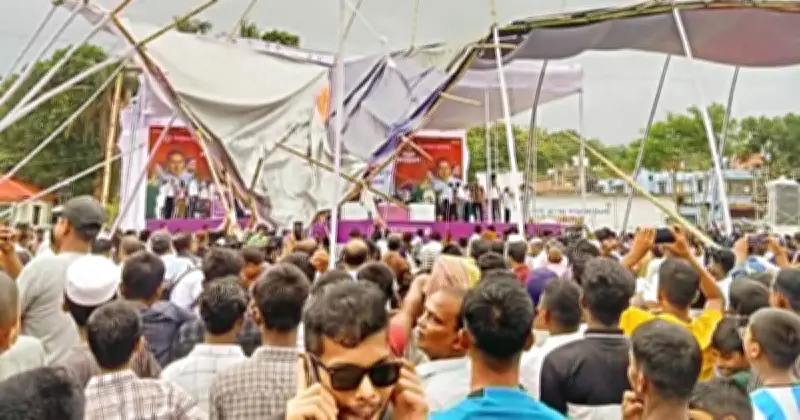 শ্রীমঙ্গলে প্রধানমন্ত্রীর আগমনের আগে বাতাসে প্যান্ডেল ভেঙে পড়ল