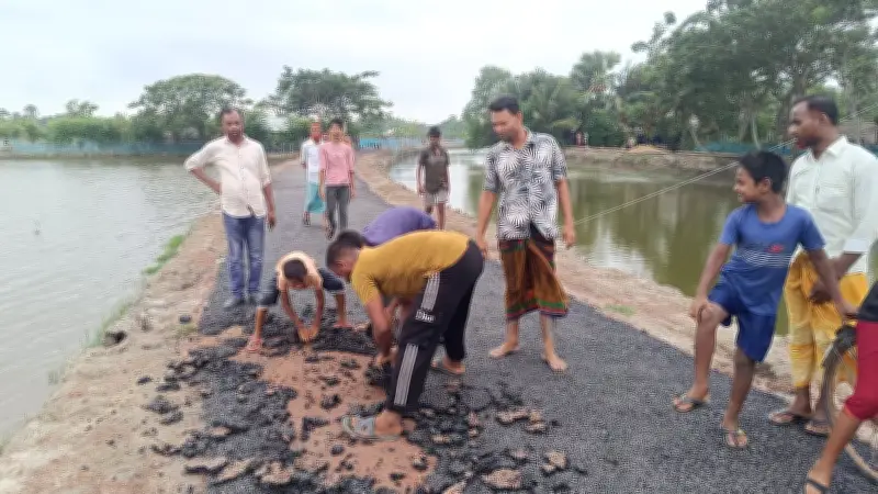 তিন দিনের মাথায় পিচ উঠে যাচ্ছে, ক্ষুব্ধ এলাকাবাসী কাজ বন্ধ করলেন