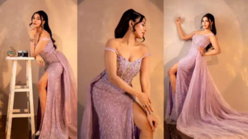 ল্যাভেন্ডার স্লিট গাউনে 'মাশুকা' লুকে সেমন্তী সৌমী