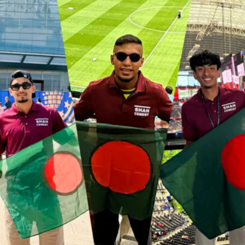 শাহ্ সিমেন্টের উদ্যোগে জামাল ভূঁইয়াসহ ফুটবলাররা বিশ্বকাপ দেখছেন গ্যালারিতে